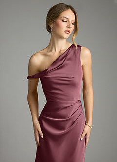 Azazie Emerson Vestidos de damas de honor Vestido Rosa Del Desierto de Satén Elástico de Corte Sirena con Hombros descubiertos image6