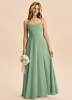 Azazie Bear Junior Jurk van Chiffon met A-Lijn Geplooid Matcha image1