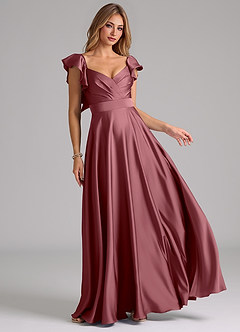 Azazie Leilani Brautjungfernkleider A-Linie Gestreift Stretch-Satin Kleid Wüstenrose image1