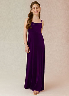 Azazie Solange Junior Grape A-Line Velvet Dress image1