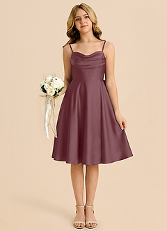 Azazie Bear Junior Robe Trapèze en Satin extensible Encolure en Forme de Cœur Sangria image6