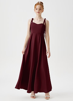 Azazie Rosey Junior Cabernet A-Line Sweetheart Neckline Stretch Satin Dress image4