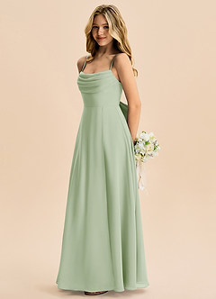 Azazie Bear Junior Dusty Sage A-Line Pleated Chiffon Dress image5