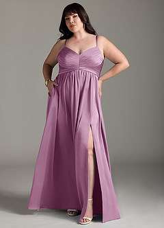 Azazie Alia Bridesmaid Dresses Wisteria A-Line Pleated Stretch Satin Dress image8