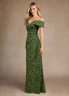 Azazie Canton Abiti per la Madre della Sposa Abito Sirena in Burnout Floreale a Spalla Scoperta Oliva image2