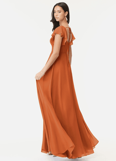 Azazie Bondi Bridesmaid Dresses Cinnamon A-Line Ruffled Chiffon Dress image5