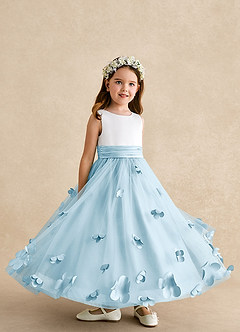 Azazie Vi Blumenmädchenkleider A-Linie ärmellos Tüll Kleid Himmelblau image8