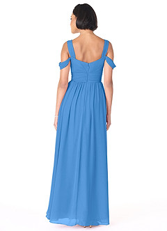 Azazie Lianne Robes de demoiselle d'honneur Robe Trapèze en Mousseline de soie Épaule décolletée Geai Bleu image4