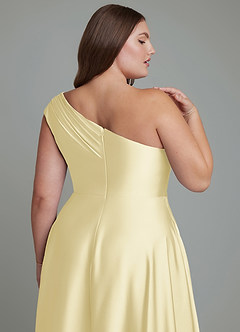 Azazie Melanie Bridesmaid Dresses Lemon Sorbet A-Line Off the Shoulder Stretch Satin Dress image13