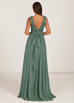 Azazie Gertrude Bridesmaid Dresses Eucalyptus A-Line Lace Chiffon Dress image2