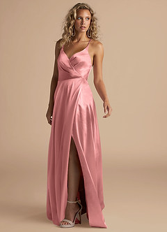 Azazie Davis Bridesmaid Dresses Rosette A-Line Pleated Metallic Satin Dress image5