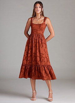 Azazie Alissa Vestidos de damas de honor Vestido de Castaño de Devorado Floral de Corte en A con Con bolsillos image3