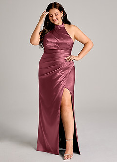 Azazie Jemma Bridesmaid Dresses Desert Rose Sheath Pleated Metallic Satin Dress image8