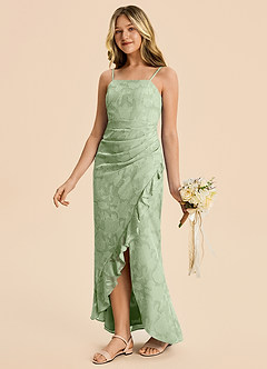 Azazie Buzzy Junior Dusty Sage Sheath Pleated Chiffon Dress image5