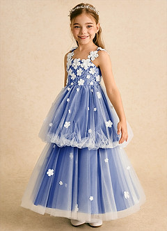 Azazie Teacup Flower Girl Dresses Ivory Royal Blue Ball-Gown Lace Tulle Dress image6