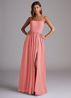 Azazie Calianna Bridesmaid Dresses Coral A-Line Off the Shoulder Chiffon Convertible Dress image1