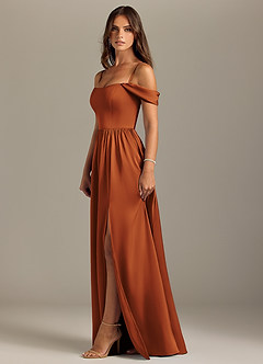 Azazie Calianna Bridesmaid Dresses Cinnamon A-Line Off the Shoulder Stretch Satin Convertible Dress image6