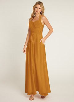 Azazie Claudia Bridesmaid Dresses Butterscotch A-Line Sweetheart Neckline Chiffon Dress image2