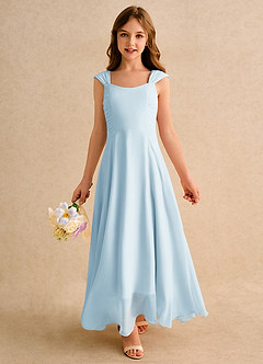 Azazie Oasis Junior Formal Flower Girl Dresses Sky Blue A-Line Pleated Chiffon Dress image3