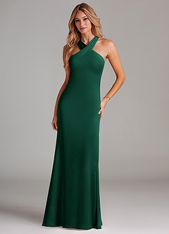 Azazie Doretta Bridesmaid Dresses Emerald Mermaid Pleated Chiffon Dress image3