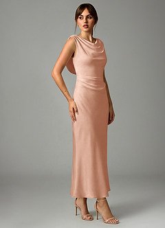 Azazie Kieryn Brautjungfernkleider Meerjungfrau-Linie Plissee Stretch-Satin Kleid Roségold image4