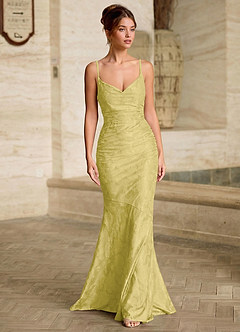 Leahenmo Amarillo Pastel Vestido de fiesta de jacquard con textura floral image3