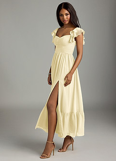 Azazie Anaya Bridesmaid Dresses Lemon Sorbet A-Line Sweetheart Neckline Chiffon Dress image4