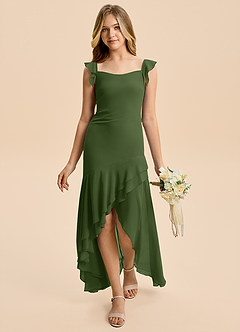 Azazie Junie Junior Olive Mermaid Ruched Chiffon Dress image5