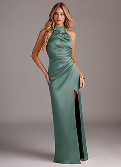 Azazie Jemma Robes de demoiselle d'honneur Robe Fourreau en Satin extensible Plissée Eucalyptus image3