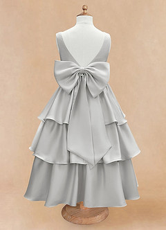 Azazie Margie Flower Girl Dresses Silver A-Line Bow Stretch Satin Dress image5