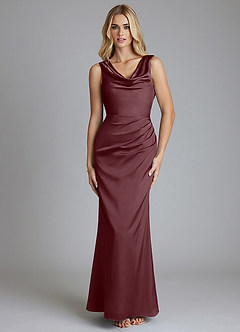 Azazie Tallie Bridesmaid Dresses Sangria Mermaid Pleated Stretch Satin Dress image9