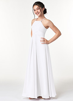 Azazie Ginger A-Line Pleated Chiffon Floor-Length Junior Bridesmaid Dress image3