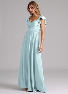 Azazie Leilani Robes de demoiselle d'honneur Robe Trapèze en Satin extensible Rayé Bleu Nuage image8