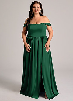 Azazie Calianna Bridesmaid Dresses Dark Green A-Line Off the Shoulder Stretch Satin Convertible Dress image6