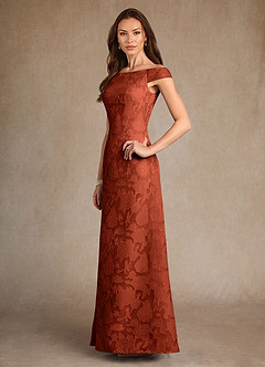 Azazie Moore Klänningar till brudens mor Klä A-Line i Blommig Utbrändhet Båthals Kastanjebrunt image4