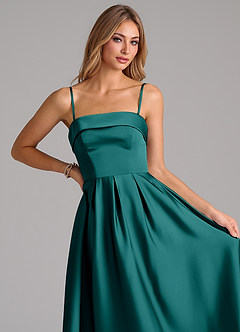 Azazie Lucienne Bridesmaid Dresses Peacock A-Line Pleated Stretch Satin Dress image2