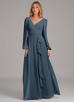 Azazie Simone Bridesmaid Dresses Neptune A-Line Long Sleeve Chiffon Dress image5
