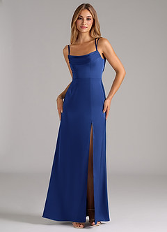Azazie Callan Vestidos de damas de honor Vestido de Azul Real de Satén Elástico de Corte en A Convertible con Plisado image5