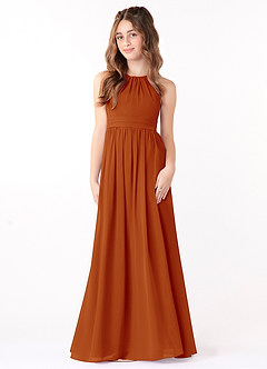 Azazie Jaylah Junior Paprika A-Line Ruched Chiffon Dress image2