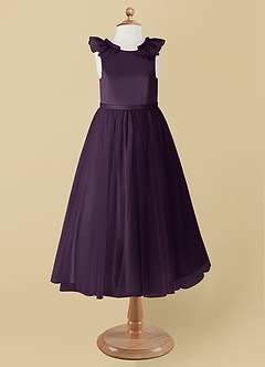 Azazie Dolly Flower Girl Dresses Plum A-Line Bow Tulle Dress image7