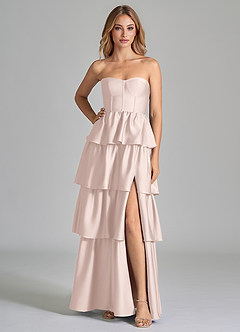 Azazie Faye Bridesmaid Dresses Blushing Pink A-Line Ruched Stretch Satin Dress image3