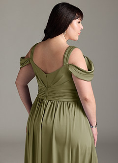 Azazie Lianne Vestidos de damas de honor Vestido de Pistacho de Satén Elástico de Corte en A con Vestidos sin tirantes image15