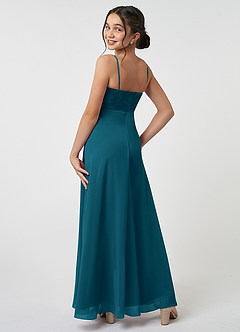 Azazie Sonya Junior Ink Blue A-Line Lace Chiffon Dress image4