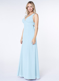 Azazie Christiana Bridesmaid Dresses Sky Blue A-Line V-Neck Pleated Chiffon Dress image4