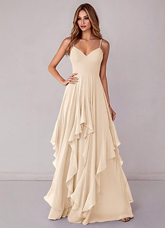 Azazie Zaina Brautjungfernkleider A-Linie Chiffon Kleid Alabaster Weiß image1