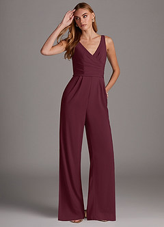 Azazie Ida Final Sale Black Pleated Stretch Chiffon Jumpsuit image4