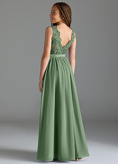 Azazie Elly Junior Matcha A-Line Lace Chiffon Dress image5