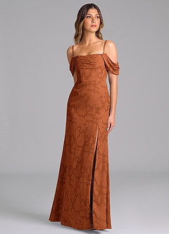 Azazie Saige Bridesmaid Dresses Burnt Orange A-Line Off the Shoulder Floral Burnout Convertible Dress image5