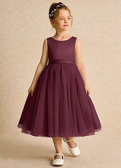 Azazie Pear vestidos de niña de las flores Vestido de Cabernet de Tul de Princesa con Lazo image4