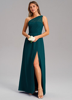 Azazie Phaedra Bridesmaid Dresses Pine A-Line One Shoulder Chiffon Dress image4
